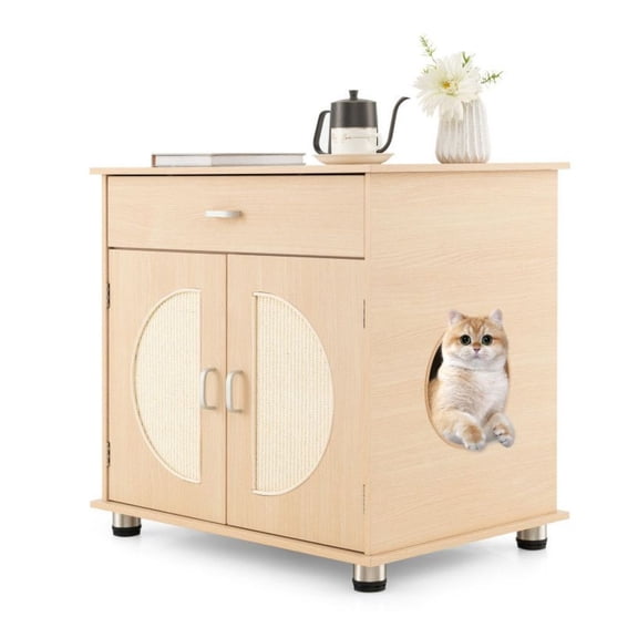 Cat Litter Box Enclosure, Sisal Scratching Post, Hidden Cat House, Storage Cabinet