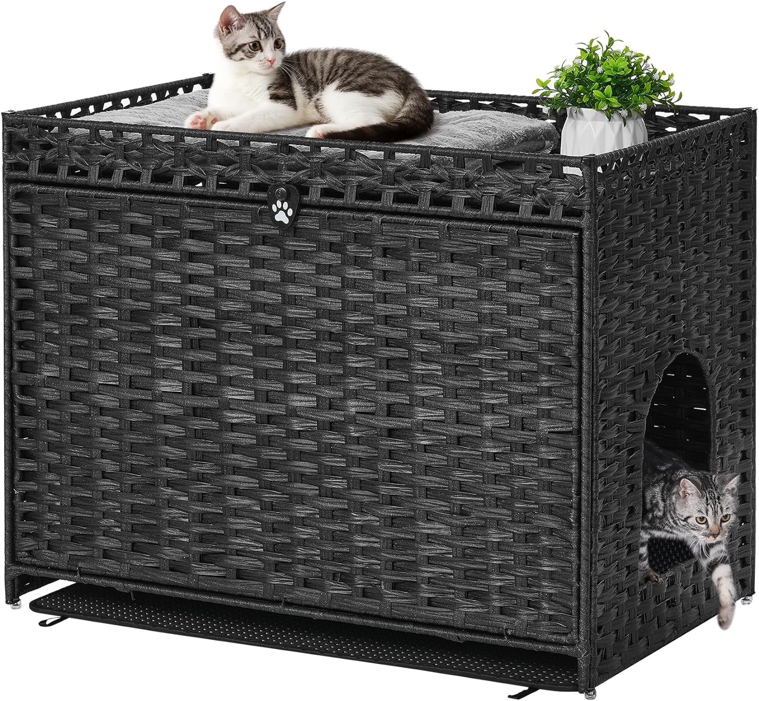 Cat Litter Box Enclosure - Rattan Cat House With Metal Feet, Litter Mat Included 18 5x20 4x23 2 Inches Natural