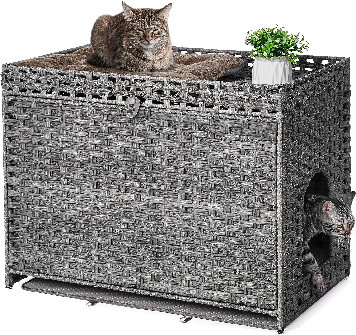 Cat Litter Box Enclosure with Soft Litter Mat; Hidden Cat Washroom ...