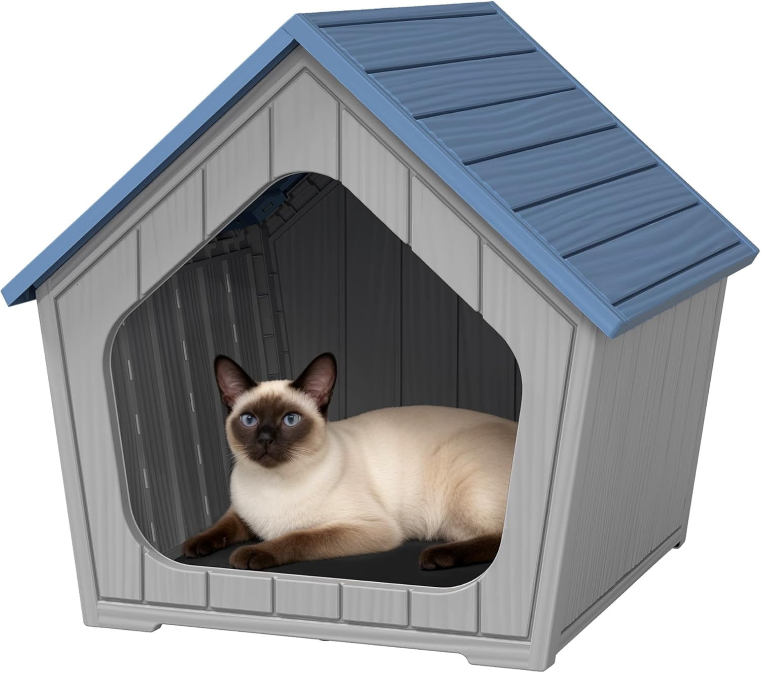 Cat Litter Box Enclosure with Spacious Door, Plastic Hidden Litter Box & Cat Bed with Hidden Air Hole, Cabin-Style Cat House Suitable for Warm Outdoor and Indoor Use, Blue