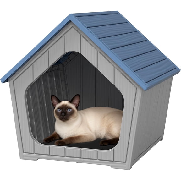 Cat Litter Box Enclosure with Spacious Door, Plastic Hidden Litter Box & Cat Bed with Hidden Air Hole, Cabin-Style Cat House Suitable for Warm Outdoor and Indoor Use, Blue