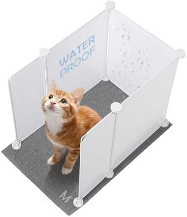 Cat Litter Box Enclosure Splash Guard Small 20.5L × 14W x 18H inch, Light Weight Plastic Sheets with Cat Litter Mat Easy Clean (White)