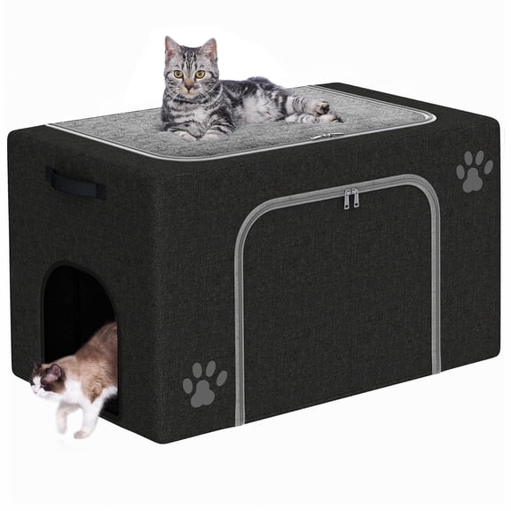 Cat Litter Box Enclosure With Bed; Hidden Tray In Living Room Bedroom Corner; Kitten Washroom Fit Most Of Box; Large Pet Pee Shield