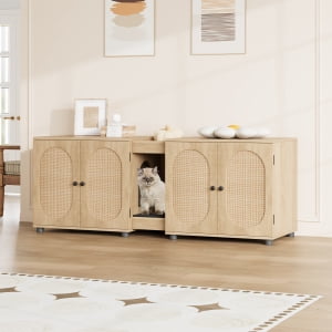 Cat Litter Box Enclosure,Wooden Cat Washroom Furniture,55.1" Double Litter Box Furniture for 2 Cats,Hidden Cat Litter Cabinet,Pet House,Fit Most of Litter Box
