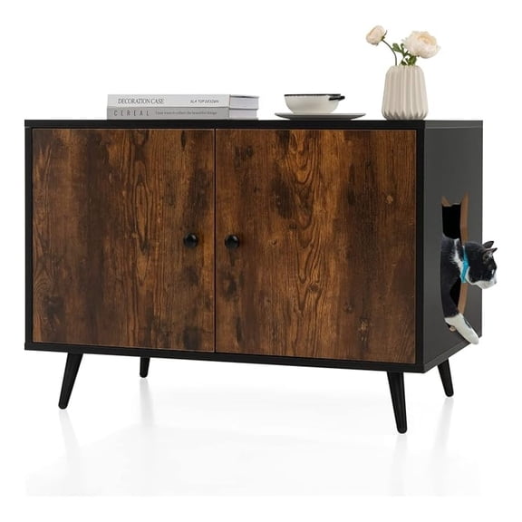 Cat Litter Box Enclosure, Wooden Enclosed Litter Box with Divider, Stackable Litter Box Furniture End Table