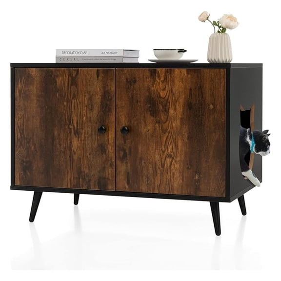 Cat Litter Box Enclosure, Wooden Enclosed Litter Box with Divider, Stackable Litter Box Furniture End Table