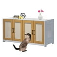 thumbnail image 1 of Cat Litter Box Enclosure for 2 Cats, Wooden Cat Washroom Furniture with 4 Sisal Decorated Doors, Pet House, 1 of 8