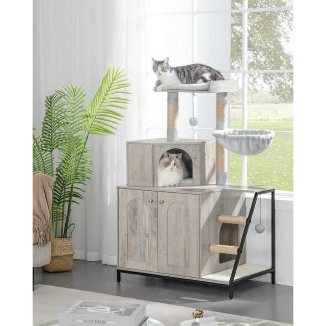 Cat Litter Box Enclosure with Cat Tree, 4in1 Modern Cat House