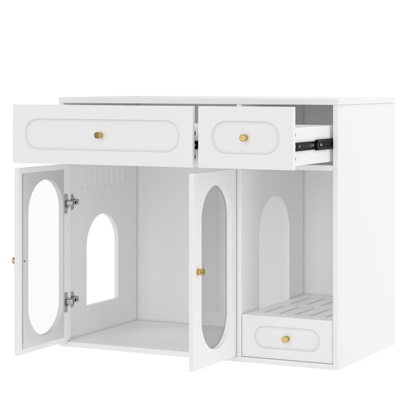 Cat Litter Box Enclosure with LED Light and Hidden Storage