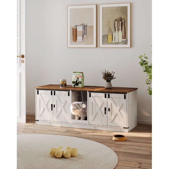 Cat Litter Box Enclosure with USB Ports & Power Outlets, 55.2" Hidden Litter Box Furniture