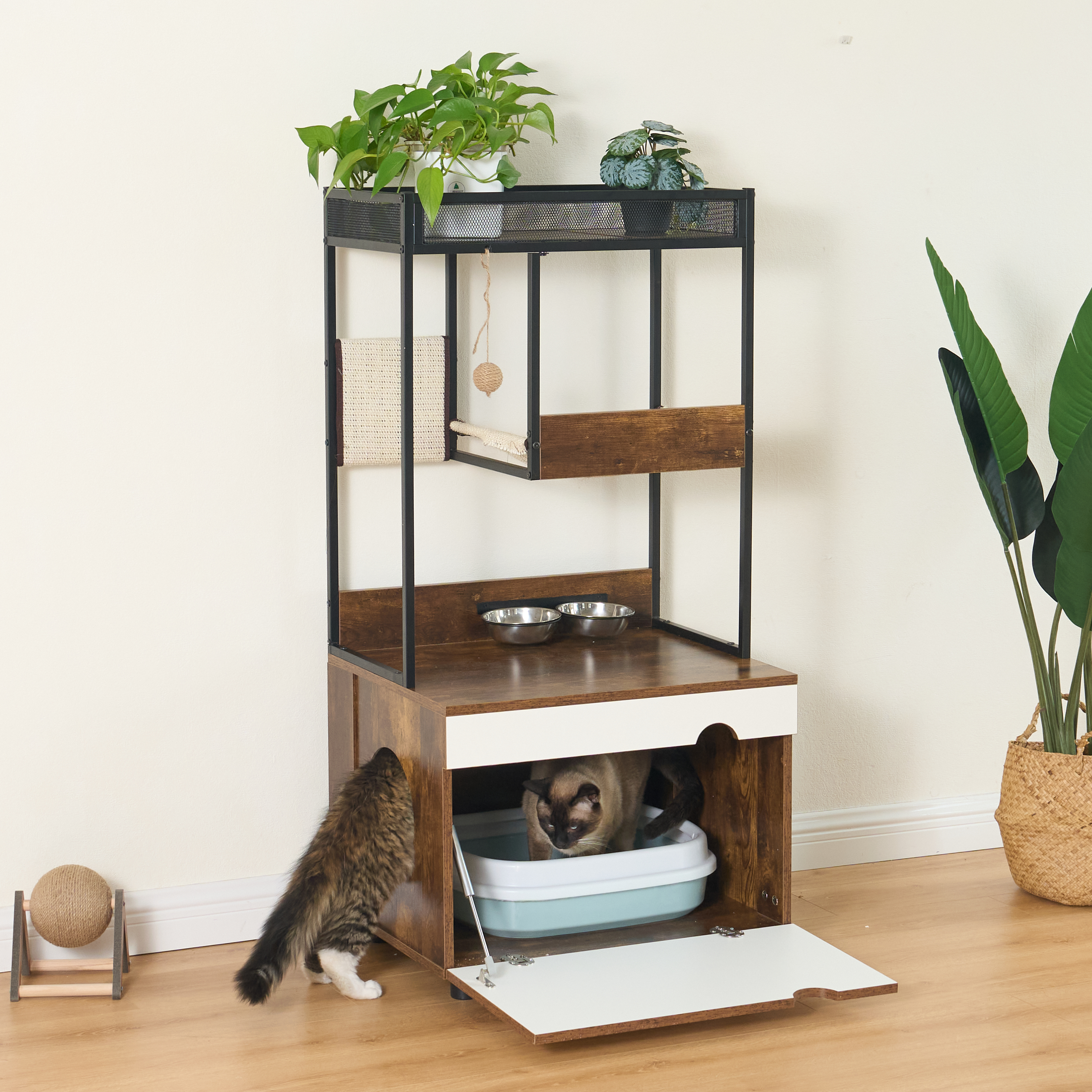Cat Litter Box Enclosures with Cat Tree Tower, Cat Furniture ,Cat