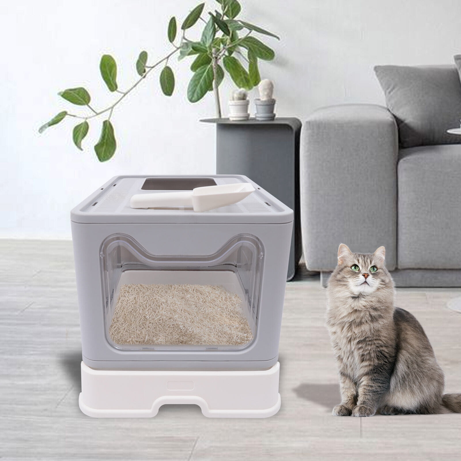 Cat Litter Box,Foldable Large Large Front Entry Top Exit Kitty Litter