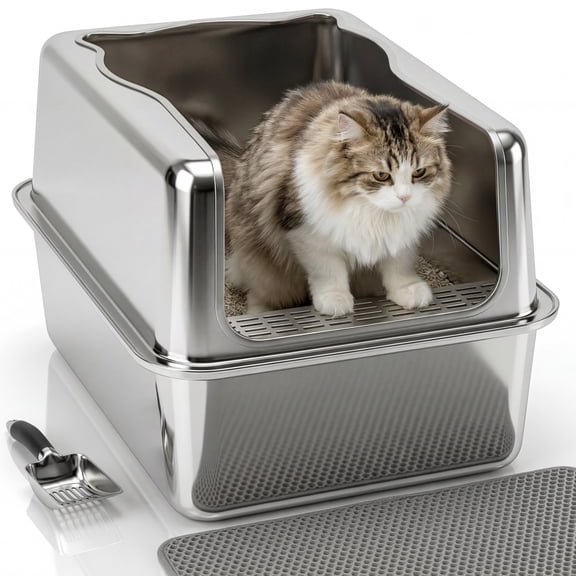 Stainless Steel Litter Box with Lid Extra Large,24" X 16" X 16",Cat Litter Box Litter Pan with Scoop