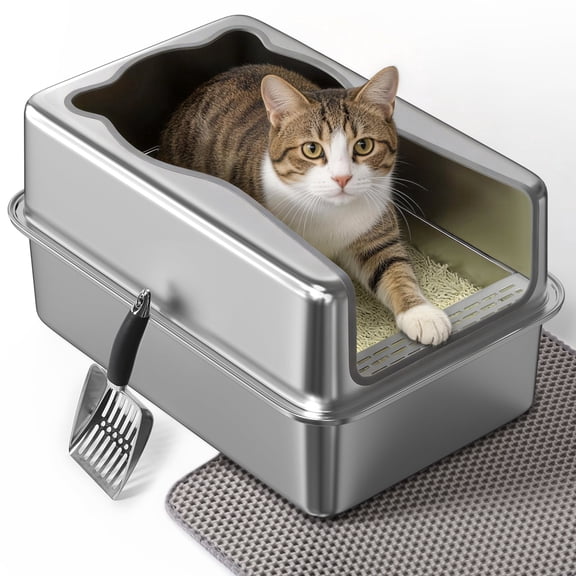 Stainless Steel Litter Box with Lid Extra Large24" X 16" X 16"Cat Litter Box Litter Pan with Scoop