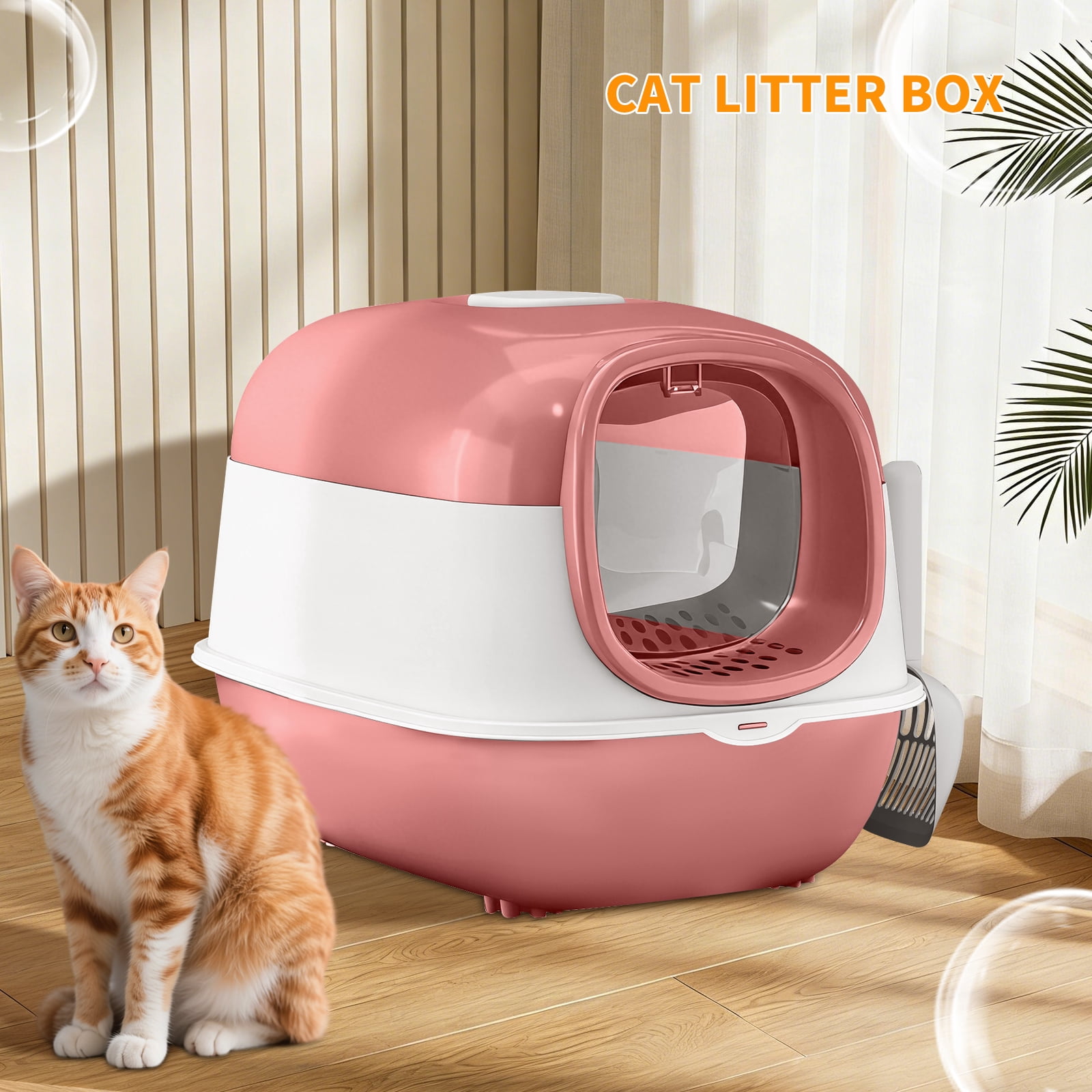 Cat Litter Box, Fully Enclosed Large Front-Entry Kitty Toilet with Flip-Top Lid, Litter Filter Pedal, Removable Base