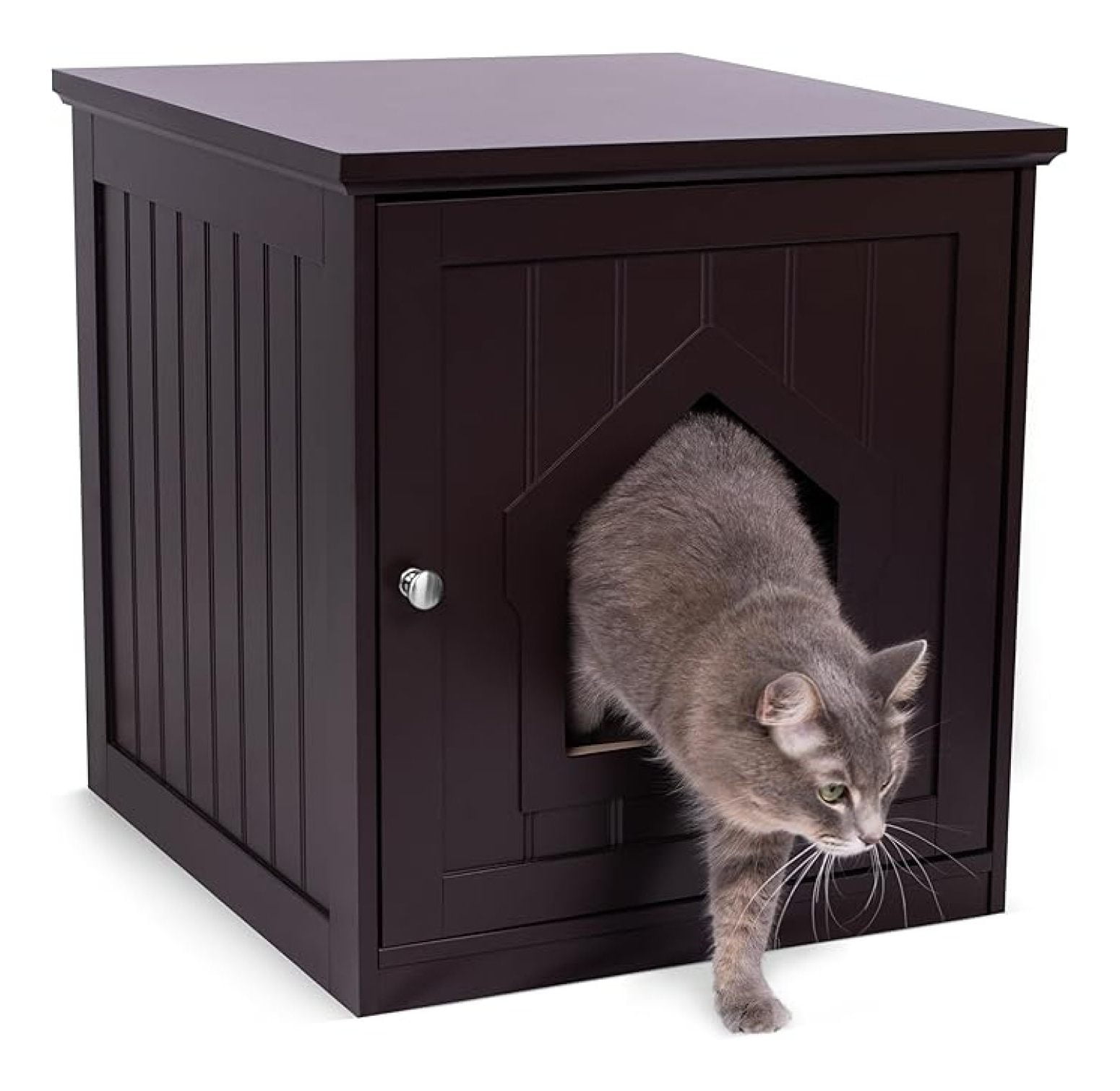 Cat Litter Box Furniture Enclosure - Kitty Litter Cat House with Hinged Door, Nightstand, Side Table & Pet Crate, Indoor & Outdoor Wood Cabinet for Small Cats and Dogs - Espresso