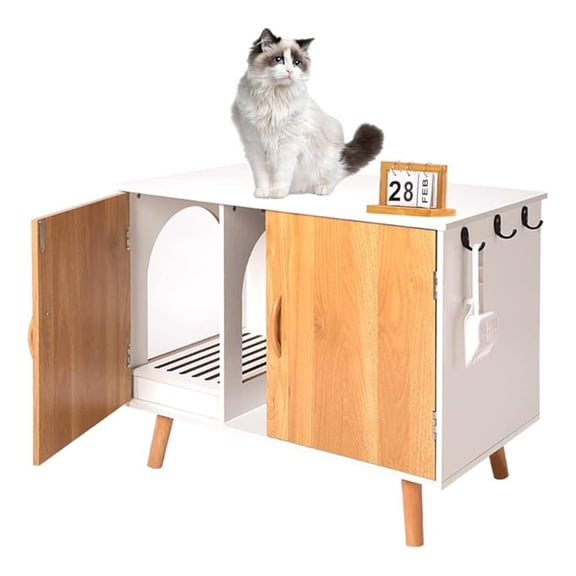 Cat Litter Box Furniture, Extra Large Enclosure with Scratcher & Deodorizer, 31.5x18.5x24.4in for Large Cats, Hidden Litter Box Cabinet