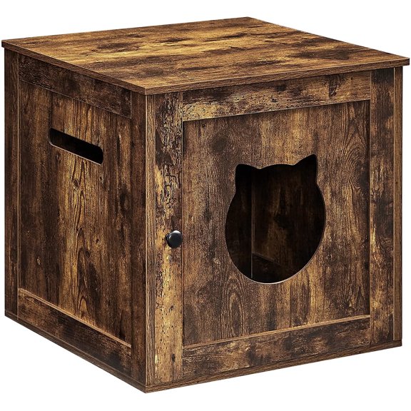 Cat Litter Box Furniture, Hidden Enclosure Cabinet, Indoor Cat House, End Table, Nightstand, Rustic Brown