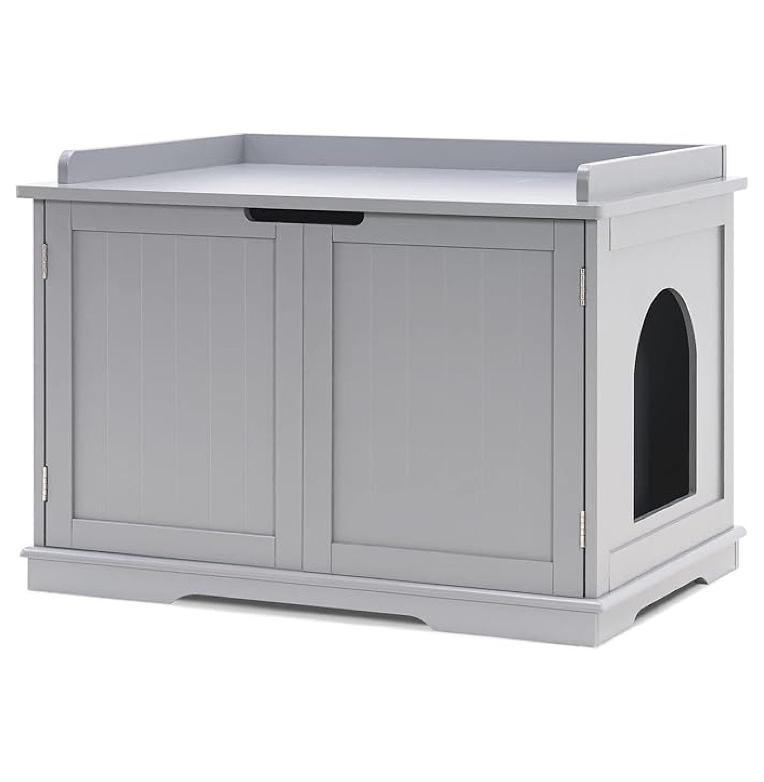 Cat Litter Box Furniture , Pet Enclosed Litter , Wood Hideaway Extra Cat House, Kitten Washroom with Removable Divider for Indoor Animal 0657