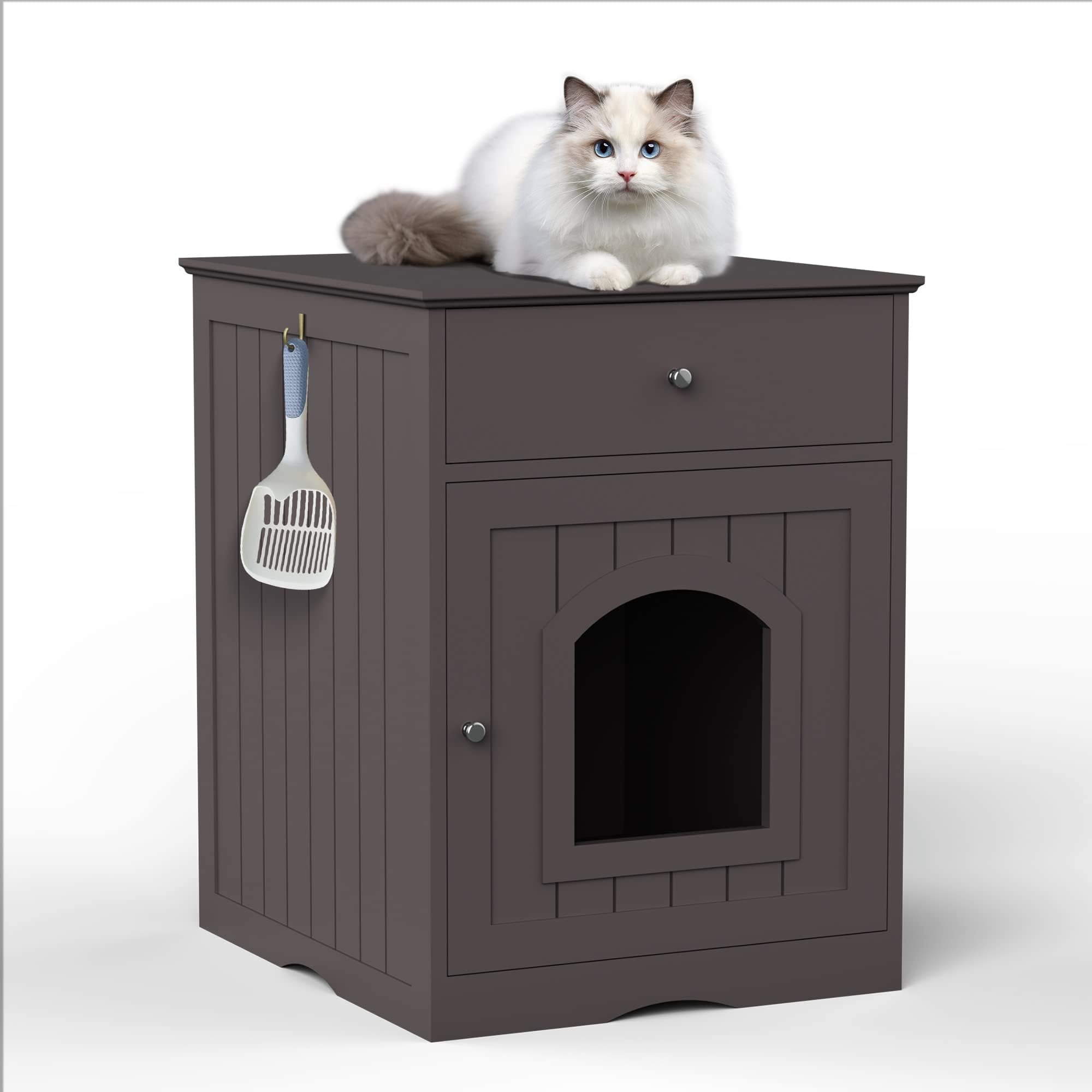 Cat Litter Box, Hidden Litter Box Furniture Cabinet with Drawer, Indoor Cat House Side Table, Kitty Puppy Litter Box