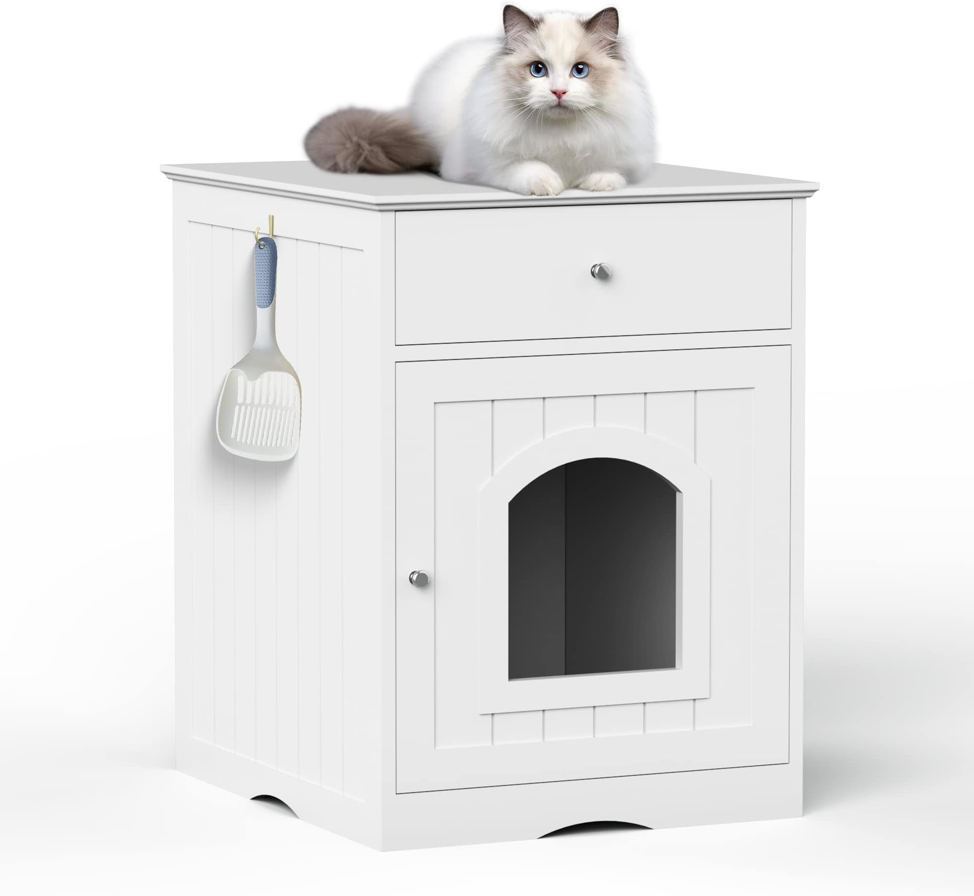 Cat Litter Box, Hidden Litter Box Furniture Cabinet with Drawer, Indoor Cat House Side Table, Kitty Puppy Litter Box