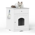 thumbnail image 1 of Cat Litter Box, Hidden Litter Box Furniture Cabinet with Drawer, Indoor Cat House Side Table, Kitty Puppy Litter Box, 1 of 6
