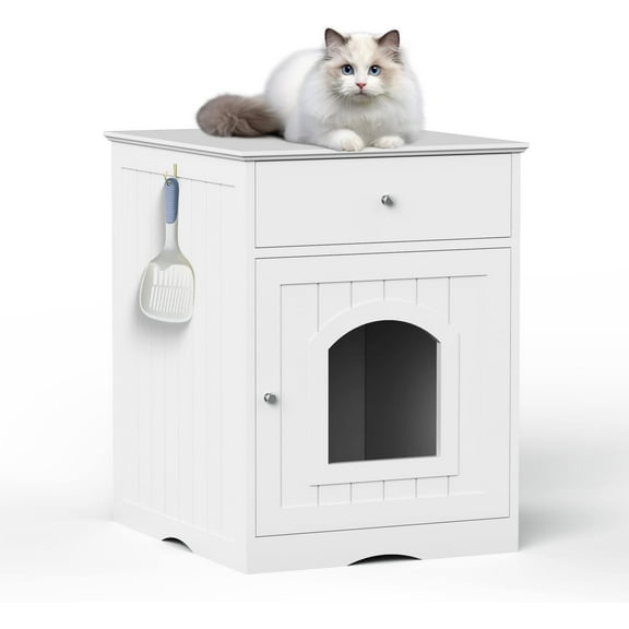Cat Litter Box, Hidden Litter Box Furniture Cabinet with Drawer, Indoor Cat House Side Table, Kitty Puppy Litter Box