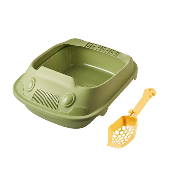 Cat Litter Box, High Sided Deep Toilet Durable Cat Sand Box Large Bedpan Kitten Toilet for Indoor Cats Pets Supplies Easy to Clean and Assemble Green 30x41x16cm