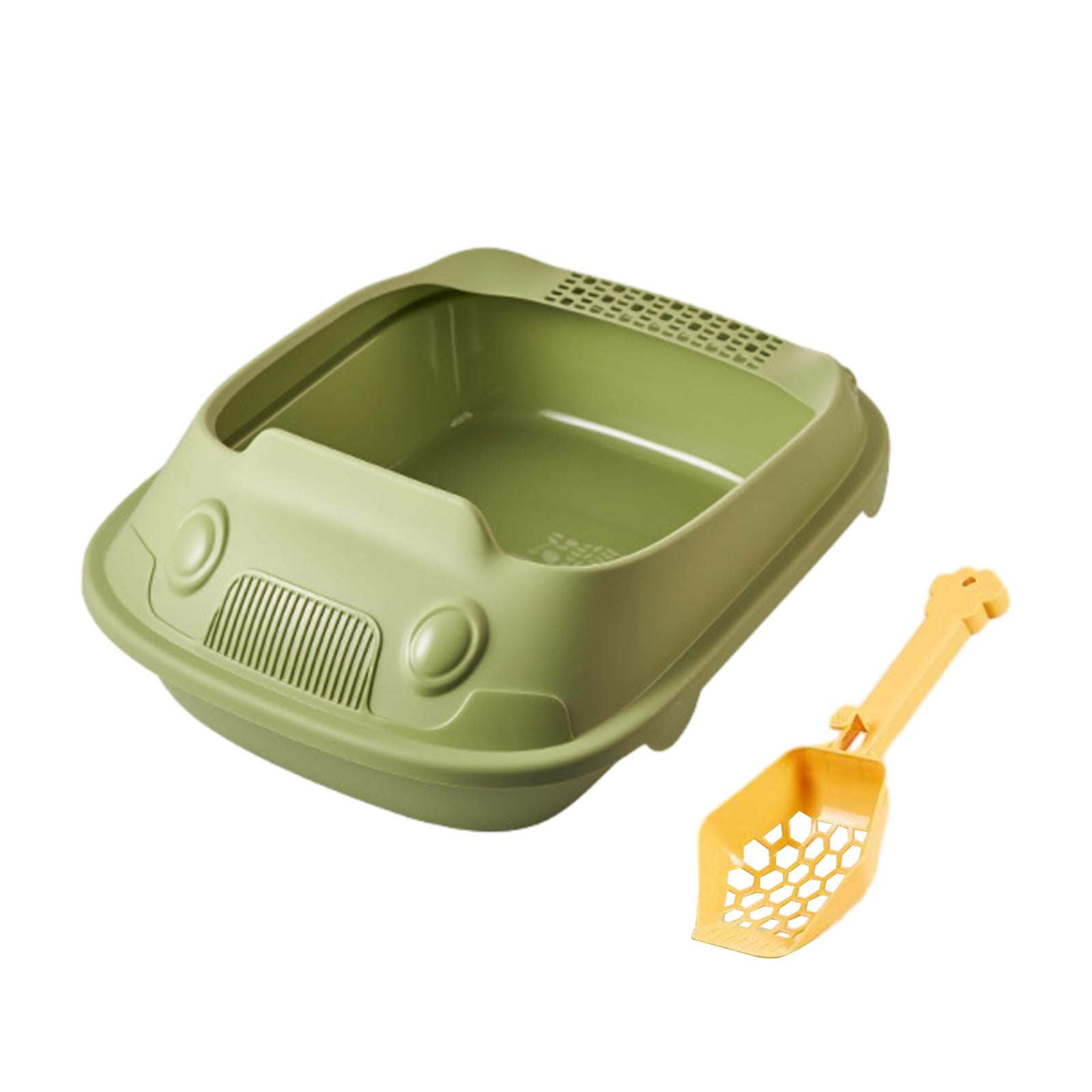 Cat Litter Box, High Sided Deep Toilet Durable Cat Sand Box Large Bedpan Kitten Toilet for Indoor Cats Pets Supplies Easy to Clean and Assemble Green 37x51x19.5cm