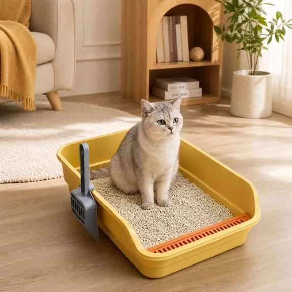 Poly Boxes Cat Litter Box High Sided Open Top Kitty Toilet Pan Odor Control ...