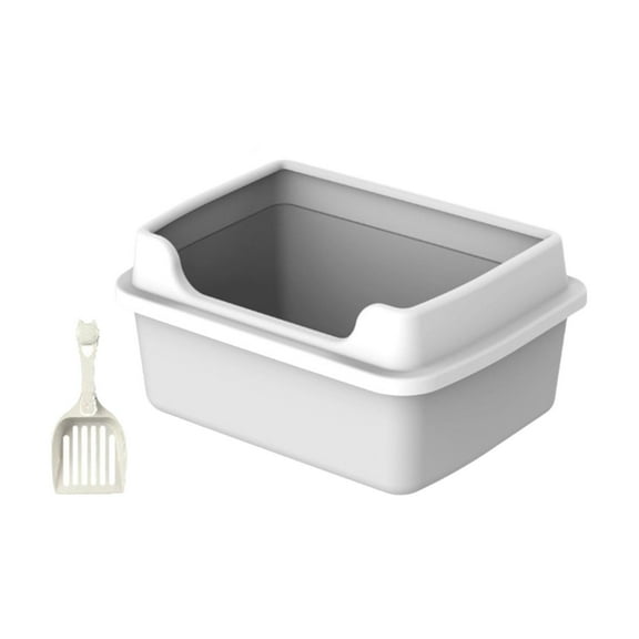 Cat Litter Box for Indoor Cats, Semi Enclosed Kitten Potty Pan,Easy to Clean ,High Sides Detachable Cat Toilet for Kitty Rabbit Small Pet ,Gray M 38x29x18.5cm