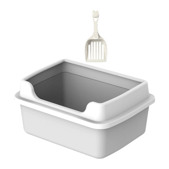 Cat Litter Box for Indoor Cats, Semi Enclosed Kitten Potty Pan,Easy to Clean ,High Sides Detachable Cat Toilet for Kitty Rabbit Small Pet ,Gray L 48x36x22.5cm