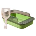 thumbnail image 1 of Cat Litter Box Kitten Litter Pan with High Side Cat Sandbox Sturdy Semi Enclosed Pet Litter Tray Cat Toilet for Indoor Cats Pets Accessories Clear and Green, 1 of 10