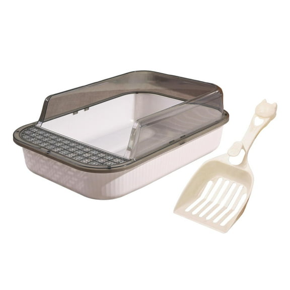 Cat Litter Box Kitten Litter Pan with High Side Cat Sandbox Sturdy Semi Enclosed Pet Litter Tray Cat Toilet for Indoor Cats Pets Accessories Clear and White