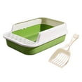 thumbnail image 1 of Cat Litter Box Kitten Litter Pan with High Side Cat Sandbox Sturdy Semi Enclosed Pet Litter Tray Cat Toilet for Indoor Cats Pets Accessories White and Green, 1 of 10