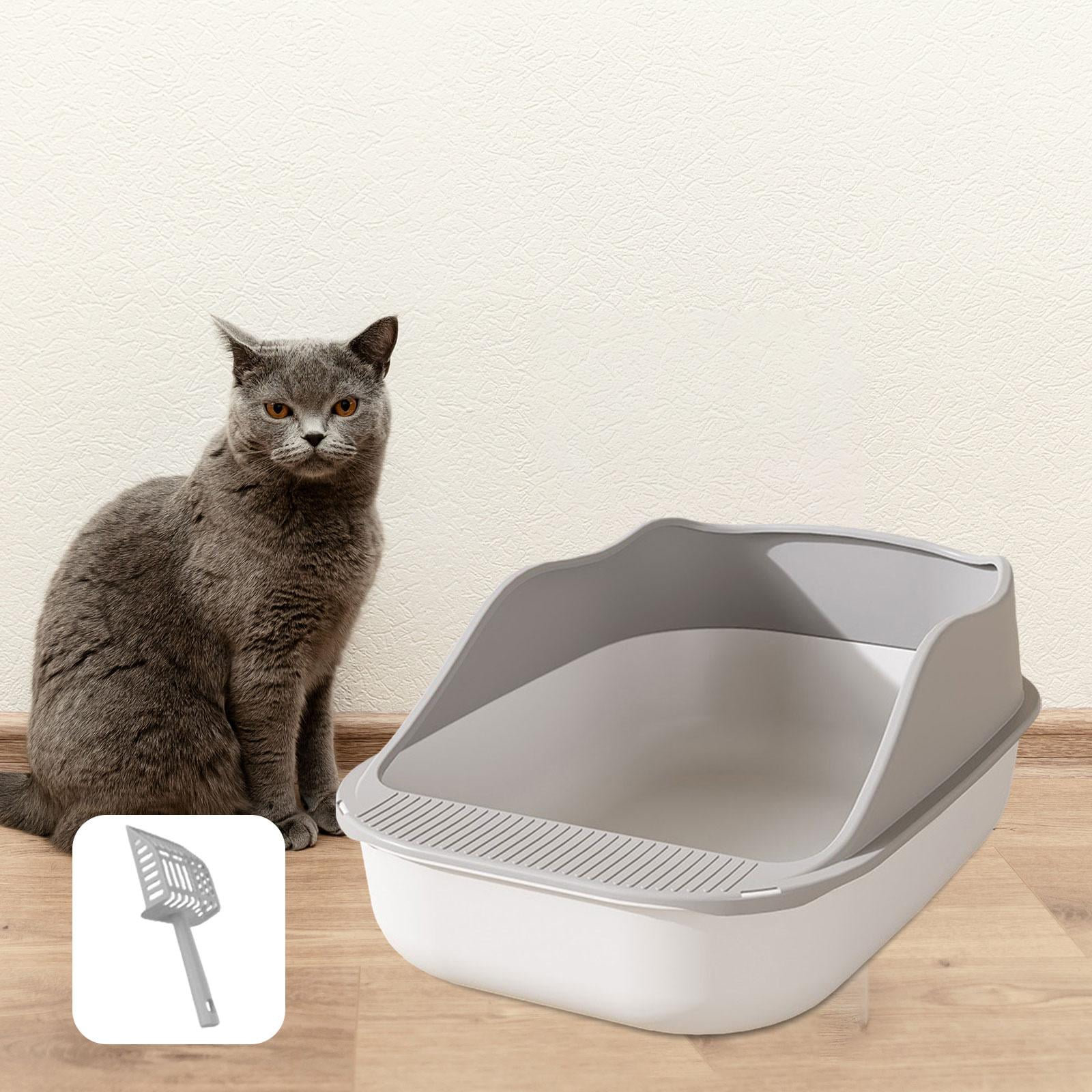 Cat Litter Box Kitty Bedpan with Scoop Semi Closed High Sided Kitty
