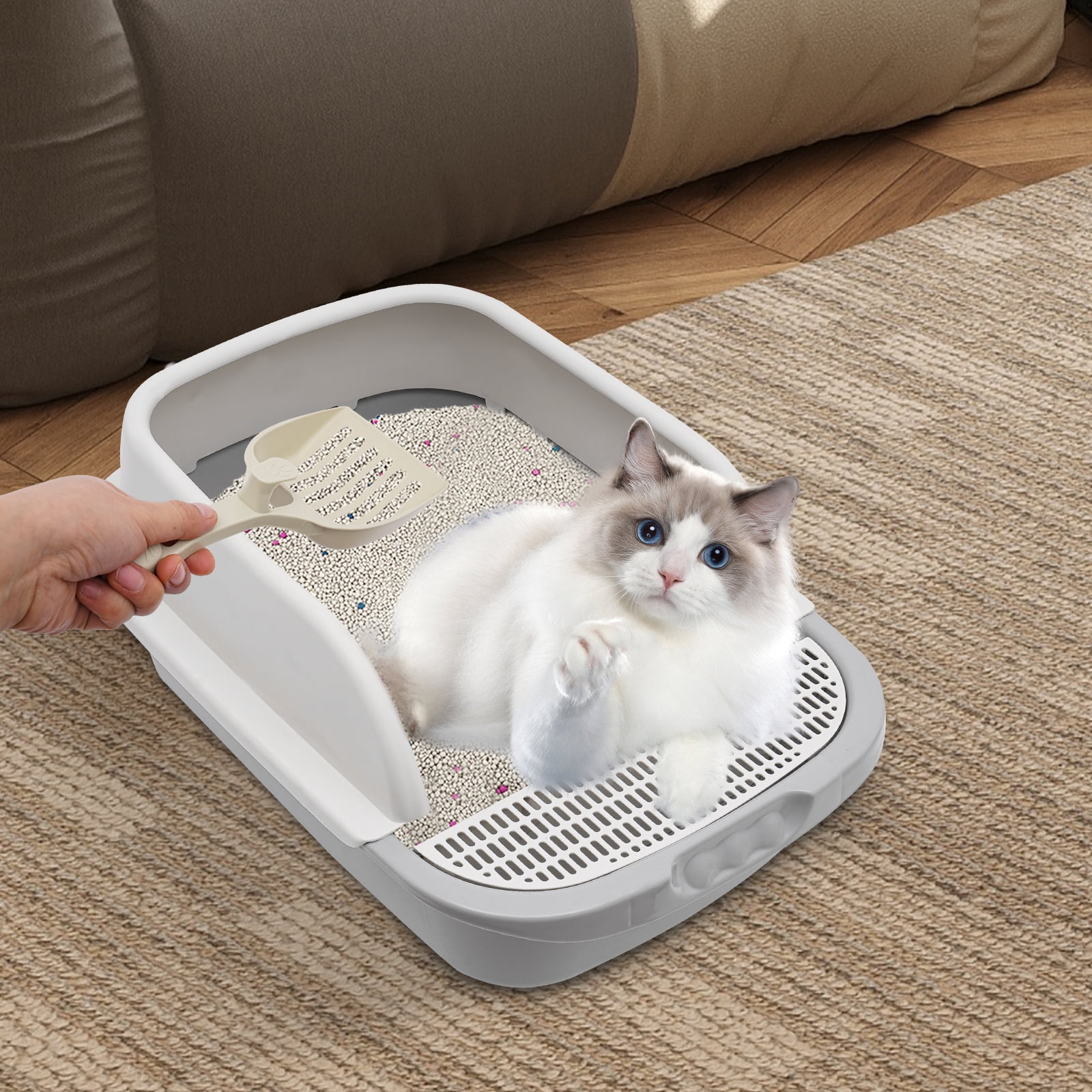 Cat Litter Box Large Cats Toilet Pet Animal Self Cleaning Anti ...