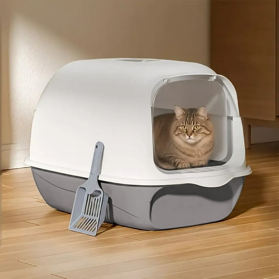 Cat Litter Box with Lid 19.29x13.39x13.39in Covered Large Enclosed Splash Proof Tray Easy Clean Observation Window Non-Slip Spacious Comfortable for Multiple Cats Home Toilet