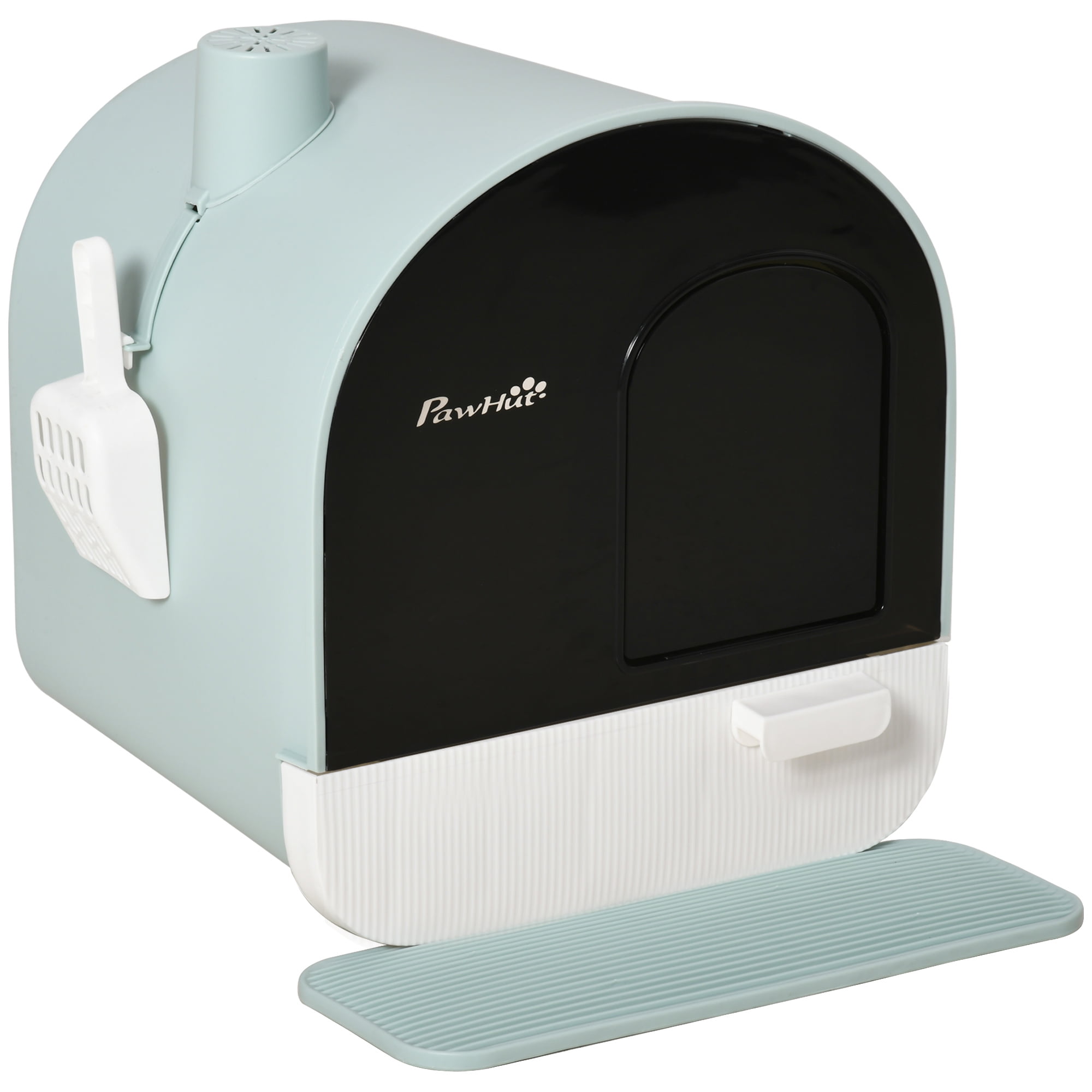 Cat Litter Box with Lid, Covered Hooded Litter Box with Tray, Scoop & Filter, Front Litter Mat, Green Enclosed Kitty Toilet, 17" x 17" x 18.5" for Small Cats & Kittens