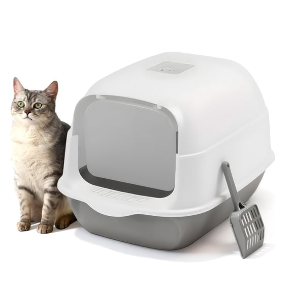 Fully Enclosed Cat Litter Box with Cat Litter Scoop, 3 Modes Convertible Covered Cat Toilet, Large Hooded Kitty Litter Pan, Anti-Splash Easy Clean Cat Litter Container