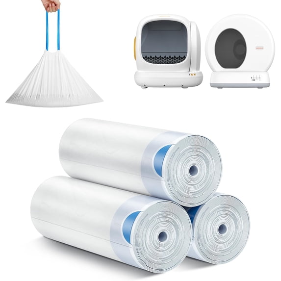 Cat Litter Box Liner - 60PCS Heavy Duty Drawstring Trash Bags for MW-SC01/MW-SC02 Automatic Self-Cleaning Boxes, Extra Thick Leakproof, 3 Rolls (20 Bags/Roll)
