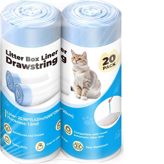 Cat Litter Box Liner for Self Cleaning Litter Box, Extra Thick Heavy Duty Replacement Bags for Multiple Cats, Control Waste Bags for Automatic Litter Box, 40 Count White