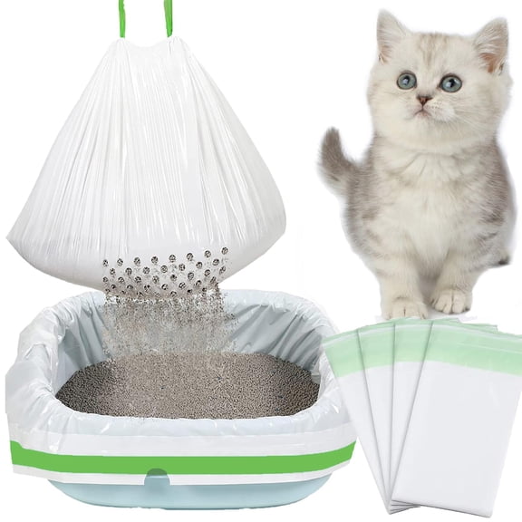Cat Litter Box Liners 21 Count,37x18 Inch Heavy Duty Self-Cleaning Litter Bags with Drawstring,Tear-resistant Disposable Poop Bags for Multi-Cat Households,Litter Box Cleaning for Home Use,White
