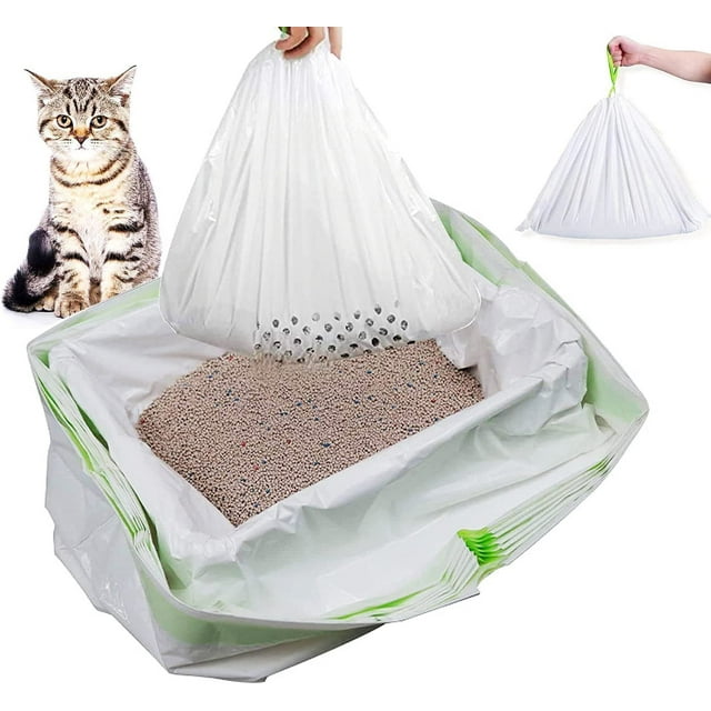 "Jumbo Cat Litter Box Liners, 35 Count, Durable Drawstring Bags (30 with Holes + 5 Nonporous