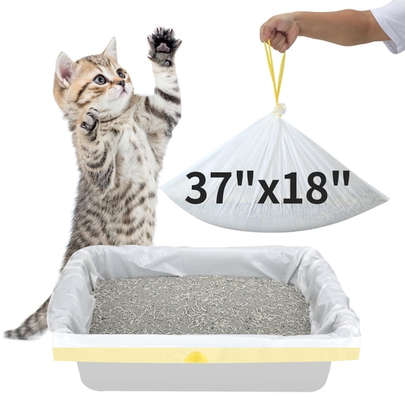 Cat Litter Box Liners, 37"x18" Drawstring Kitty Litter Bags for Easy Cleanup, Heavy Duty Tear-resistant Disposable Replacement for Large Standard Cat Litter Tray, 20pcs,White