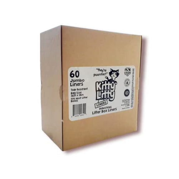 Cat Litter Box Liners 60 Count Drawstring, Kitty Litty Waste Liner Clean Up