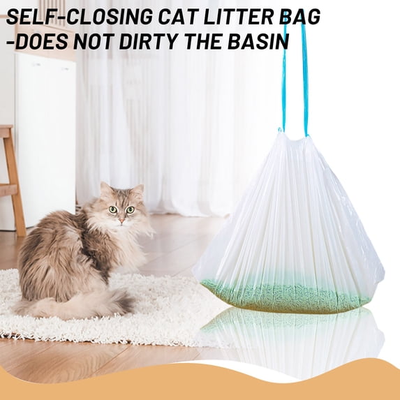 Cat Litter Box Liners Drawstring Heavy Duty Cat Litter Bags Thick Scratch Resistant Cat Pan Liners Leakproof Odor Control Tray Bags, 84x45cm 10 Count