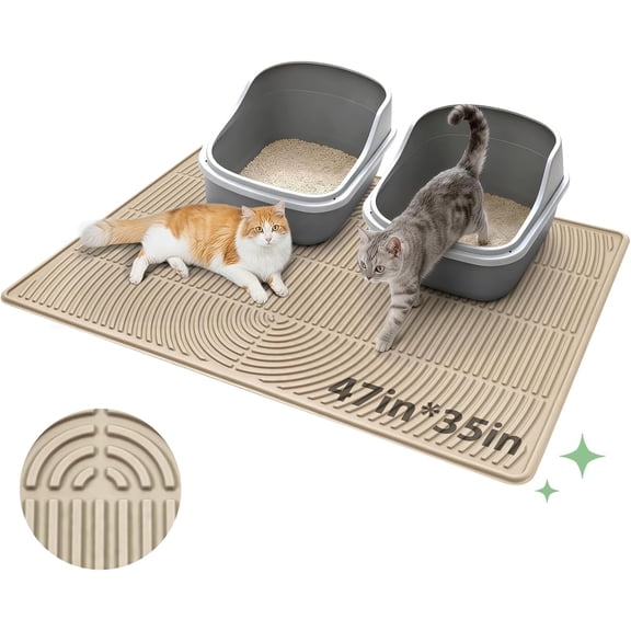 Cat Litter Box Mat,47" x 35" Extra Large Silicone Waterproof Litter Trapping Mat for Scatter Control Soft on Kitty Paws Non-Slip Easy to Clean