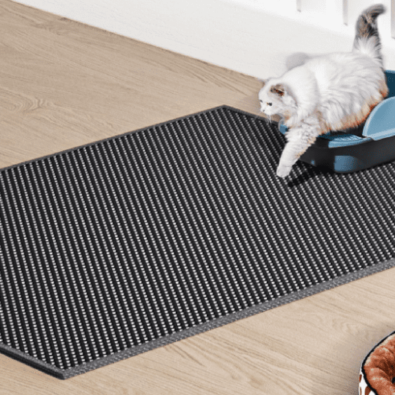 Cat Litter Box Mat: 47"x 36" Waterproof Kitty Cat Litter Trapping Mat, Easy-clean Double-layer Scatter Control Pad Rug (Black)