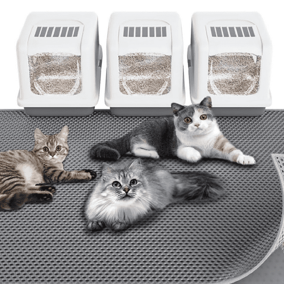 Cat Litter Box Mat: 47"x 36" Waterproof Kitty Cat Litter Trapping Mat, Easy-clean Double-layer Scatter Control Pad Rug(Grey)